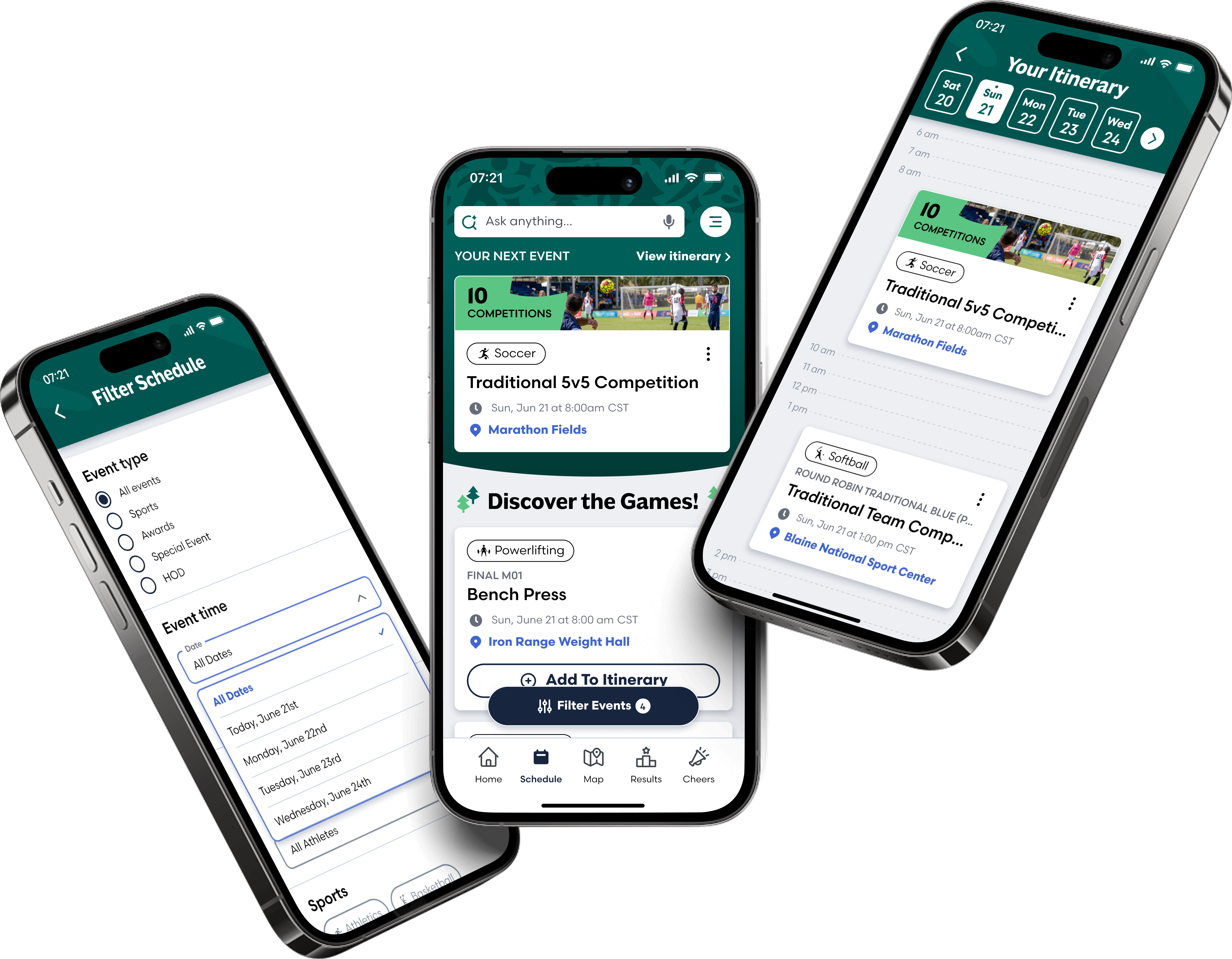 Schedule and Itinerary screens