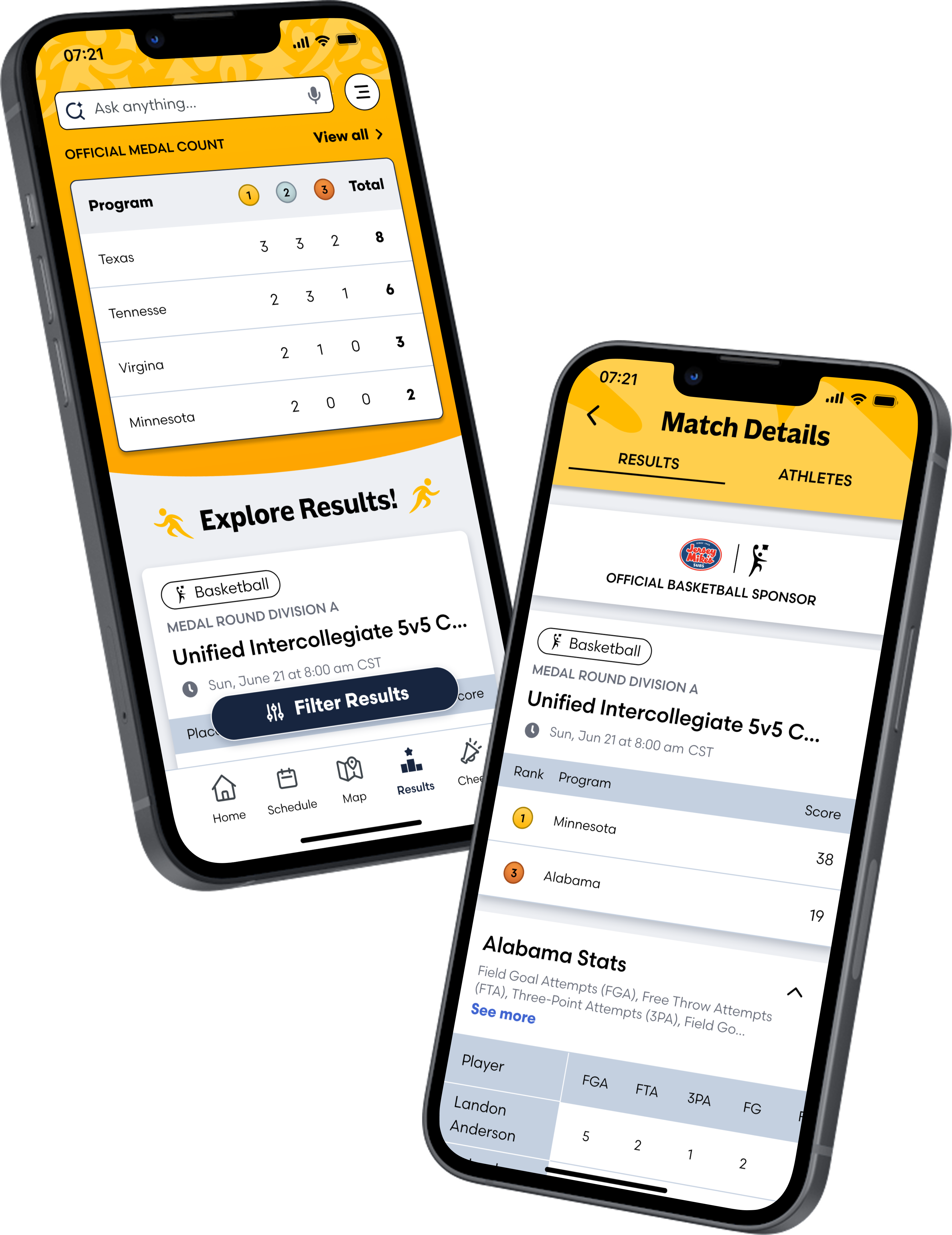 App mockups showing scoreboard features